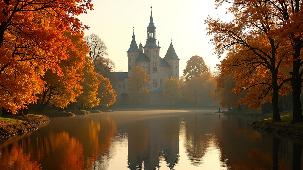 Herfstkleuren rond kasteel Gaasbeek met gouden bladeren en spiegelingen in het water