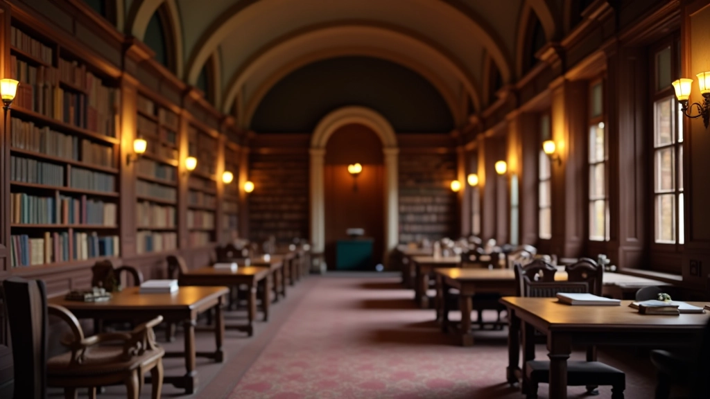 Bibliotheek met antieke boeken aan de muren en historische meubels
